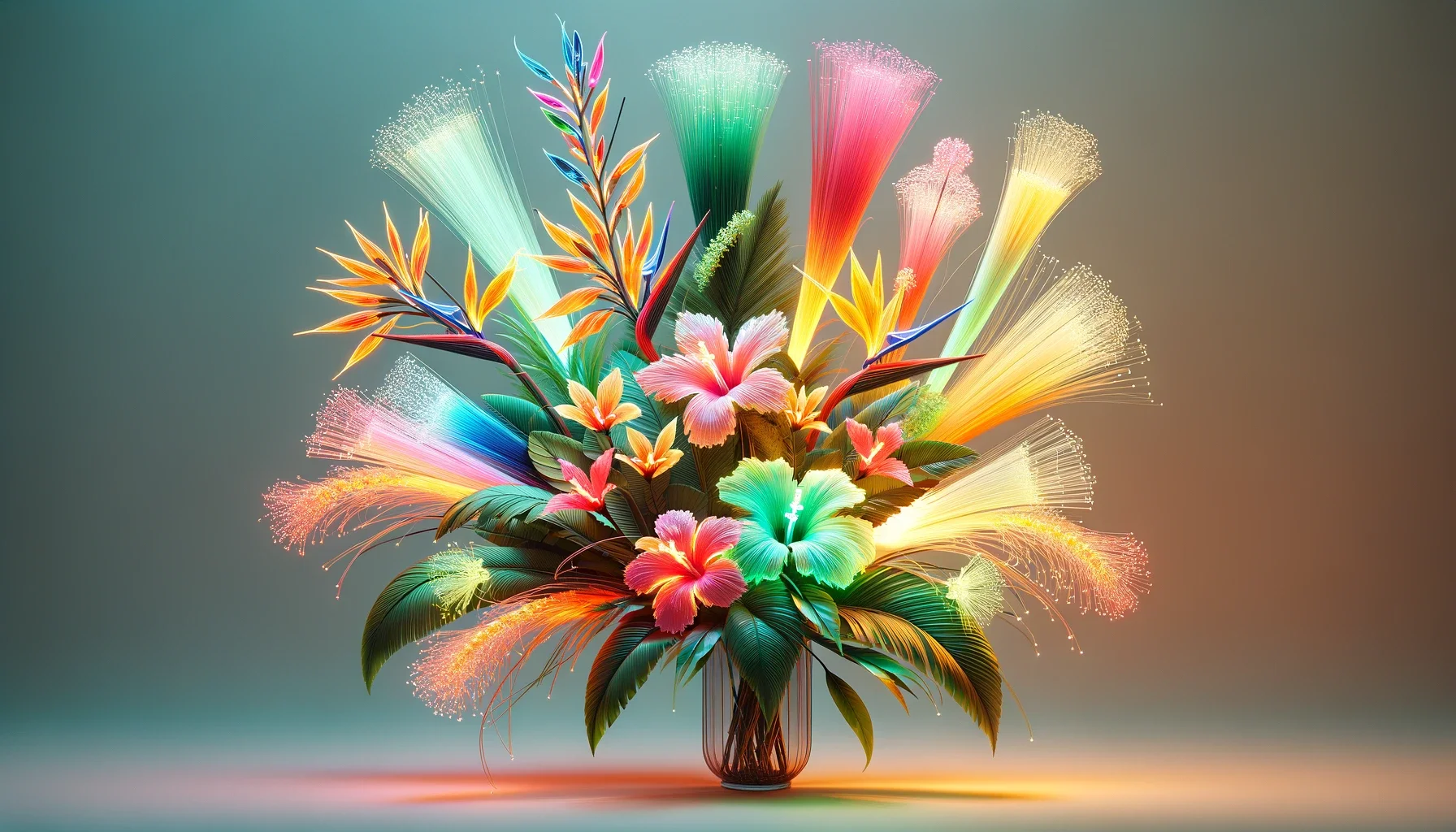 Tropical paradise scene with neon lighting